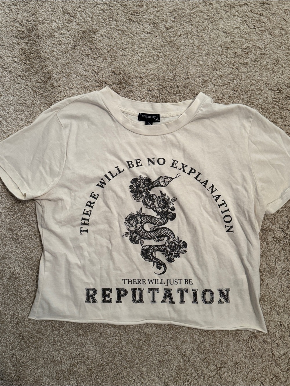 Crop Graphic Tee in Cream with Snake Print